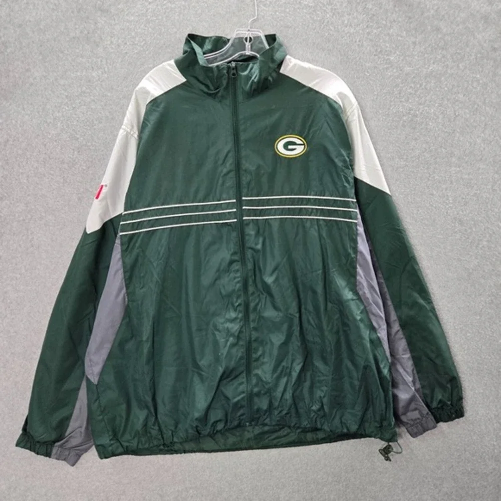 Green Bay Packer Men Jacket XL Green Reebok Full Zip Mock‎ Neck Drawstring Hem